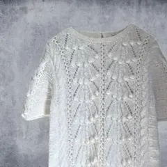 vintage knit 半袖ニット ポンポン 透かし編み サマーニット 古着