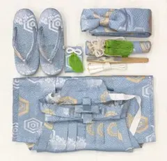 七五三　男の子　5歳　袴セット　水色系・金銀糸《子供516》#江戸小もーん