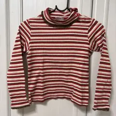 ミキハウス 長袖カットソー 130 ボーダー柄 赤系