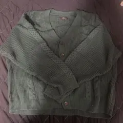 グリーン ケーブルニット カーディガン