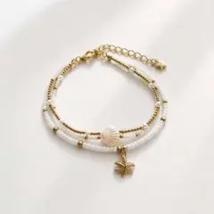 ハンドメイド ビーズアンクレット 2点セット シェル ヒトデ ゴールド
