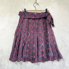 ARTISAN/シルク100%フレアスカート/11/花柄 シワ加工 グレーのサムネイル