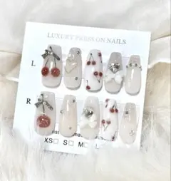 ネイルチップ ハンドメイド 現品 チェリーネイル さくらんぼ ガーリー 韓国
