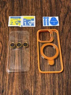 iPhone 15 Pro 用 クリアケース オレンジ リングスタンド付き