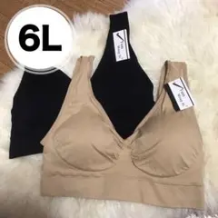 ノンワイヤー ブラジャー 2枚セット　ベージュ ブラック 6L