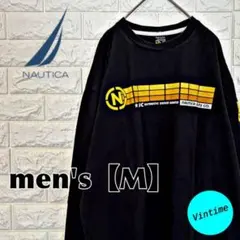 V945【NAUTICA】プリントロゴロングスリーブ【メンズM】ブラック