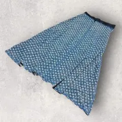 花柄 ロングフレアスカート ウエストゴム 総柄 青 美品 Aライン 楽ちん