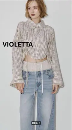 【美品】VIOLETTA クロップドオーバーシャツ　ドット