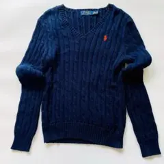 ポロラルフローレン ケーブルニット セーター ネイビー Mサイズ相当 美品