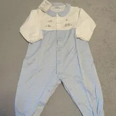 familiar 新品✰ブルーチェック柄長袖カバーオール 70