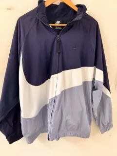 NIKE ナイロンジャケット Lサイズ ビッグスウッシュ ネイビー×ライトブルー