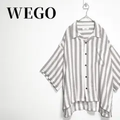 WEGO ワイドストライプ開襟5分袖オーバーシャツ 薄手 吸湿 グレー系 M