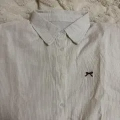 ストライプ 半袖シャツ リボン刺繍