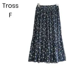スカート F ロングスカート 小花柄 プリーツ ネイビー 1375
