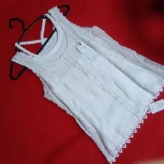 ホワイト レースタンクトップ コットン混紡（試着なし）