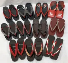 着物 草履 下駄 11足 まとめ 和装 レトロ 和装小物 黒 赤 浴衣 女性