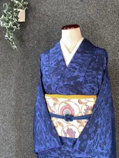 夏小紋綿両面藍染め、紺色型絵絣柄、手縫い 夏小紋綿両面藍染め、紺色型絵絣柄、手縫い 夏小紋綿両面