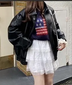nemne store フェイク レザー ジャケット スタンドブルゾン