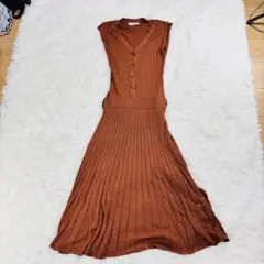 CECIL McBEE リブニットロングワンピース M 茶系