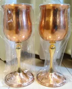 新品未使用　銅製スタンド付きワイングラス2個セット