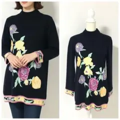 近年美品　LEONARD レオナール　カンカン　チュニック丈　カーディガン　42 近年美品 LEONARD レオナール カンカン ストレッチ カーディガン 42