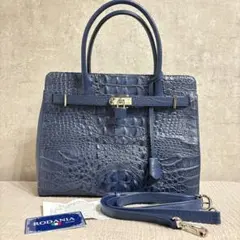 未使用級 RODANIA クロコダイル ネイビー ハンドバッグ 2way
