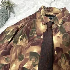 【ネクタイシャツ】 長袖　ペイズリー　総柄　古着　メンズ　ユニセックス　ゆるダボ