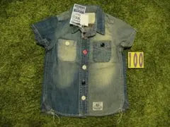 100 新品 FO KIDS エフオー アンティーク加工 デニム 切替 シャツ