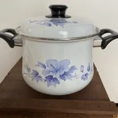 ホーロー鍋 蓋付き 花柄 中型　レトロ