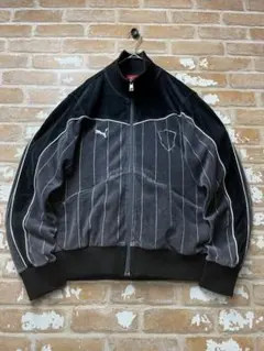 00s PUMA プーマ　トラックジャケット　ベロア　刺繍　y2k 黒　グレー