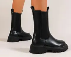 フェイクレザーサイドゴアブーツ 41ブラック 25くらい