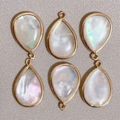 アバロンシェル　2個　金枠　パーツ　ネックレス　ピアス　18kgp ホワイト