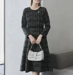 Tiaclasse 配色ツイードワンピース セレモニー ブラック