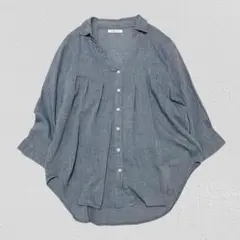 SELF+SERVICE♡Vネック7分袖コットンシャツ　シワ加工　透け感　M