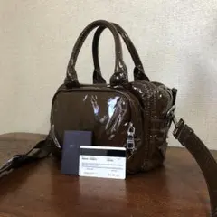 美品 PRADA プラダ パテント レザー 2way ショルダーバッグ ブラウン