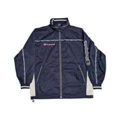 【美品】チャンピオン ナイロンジャケット L ネイビー 刺繍ロゴ 古着 春物