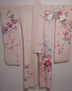 振袖 ピンク 牡丹 桜 着物 セット 袋帯 帯締 帯あげ 伊達襟2本 半衿 美