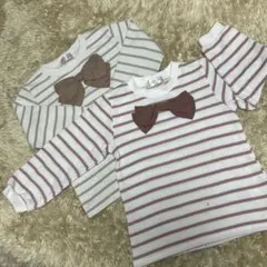 リボン付きストライプ長袖カットソー 110 2枚セット　秋服