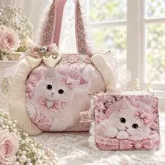 猫パネル ケーキ猫ちゃんハートフリルトート＆ポーチ - メルカリ