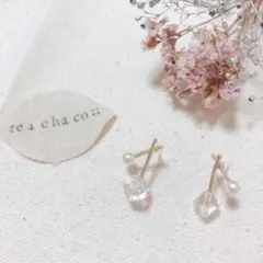 小枝クリスタルパールのピアス＊ゴールド結婚式パーティー人気ナチュラル北欧おしゃれ