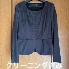 ネイビー ノーカラーペプラムジャケット