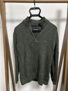Barbour ジッパー付きハイネックニット M オリーブグリーン