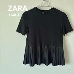 ZARA プリーツ切り替え 半袖カットソー ブラック Sサイズのサムネイル