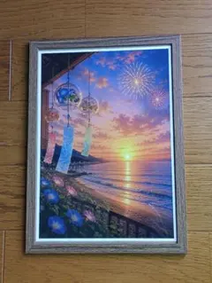 夕暮れの海と風鈴 風景アート