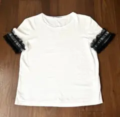 ZARAホワイト Tシャツ 半袖 ブラックレース袖⭐︎S