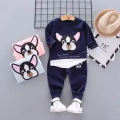 【新品】フレンチブルドッグ 長袖 アップリケ セットアップ 90〜110