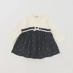 プティマイン ハートシフォンドッキングロンパース 紺 80cm ワンピース