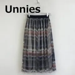 C0521A13【Unnies】 チェック柄チュールプリーツスカート
