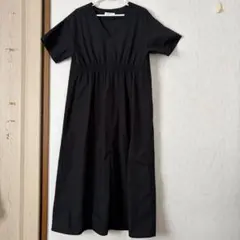 しまむら Nuelu. ap retro 원피스 黒 M 半袖 Vネック