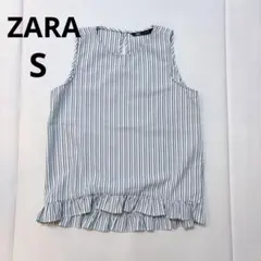 ZARA ザラ ストライプ柄 フリル 裾 ノースリーブブラウス